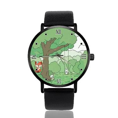 Imagem de Relógio personalizado personalizado casual pulseira de couro preto relógios de pulso para homens mulheres unissex, Animais Kawaii fofos