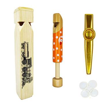 Imagem de Fartime 3 peças — apito de trem de madeira, apito deslizante e kazoo para presentes de instrumentos musicais de madeira, brinquedos educativos