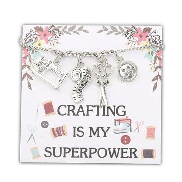 Imagem de PLITI Pulseira de costura, presente de costura, acolchoado, artesanato, Is My Superpower, máquinas de costura, berloque para amantes de costura, Medium, Aço inoxidável, Sem pedras preciosas