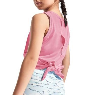 Imagem de Haloumoning Camiseta regata atlética para meninas, costas abertas, sem mangas, treino, corrida, tênis, esportes, 5 a 14 anos, rosa, 13-14 Anos