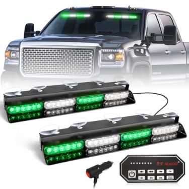 Imagem de HLauto Luzes estroboscópicas de emergência 604N: Luz de segurança branca verde de 5 x 42,7 cm com/desmontar, 48 LED barra de luz de para-brisa interna intermitente de perigo de segurança para