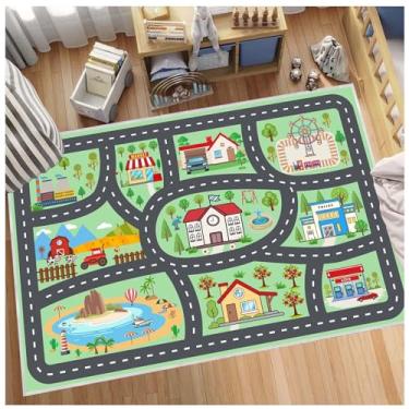 Imagem de Tapete infantil tapete de brincar para sala de jogos e sala de aula, tapetes de área educacional largr com suporte antiderrapante, tapete de brincar vida urbana para brincar de carros brinquedos para crianças menino menina (verde, 100 Ã— 150 cm)