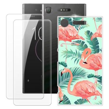 Imagem de MILEGOO Capa para Sony Xperia XZ1 + 2 peças protetoras de tela de vidro temperado, capa de TPU de silicone macio à prova de choque para Sony Xperia XZ1 (13.2 cm) Flamingo