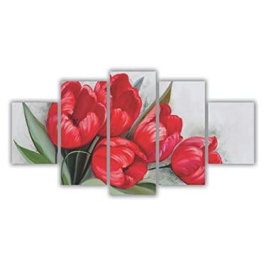 Imagem de Quadros Decorativos Mosaico MDF Floral Flores Buquê de Tulipas Vermelhas 115x60cm