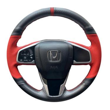 Imagem de iPobootech - Capa Protetora de Couro de Camurça e Fibra de Carbono Preta e Vermelha para Honda Civic 2016-2021/CR-V 2017-2021/Clarity 2016-2018/Breeze 2020-2021/Crider 2019-2020/Envix 2019-2020