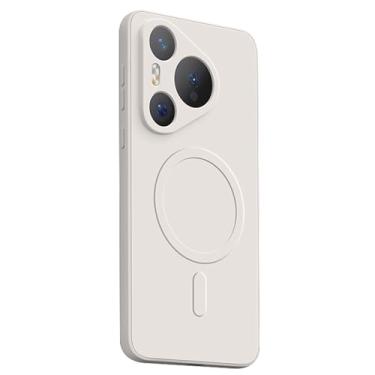Imagem de LTLMYDAM Capa magnética para Huawei Pura 70 Ultra/70 Pro/70 Pro+/70, ultrafina e leve, silicone líquido macio, capa de proteção de lente para celular suporta carregamento sem fio, branca, 70 Pro