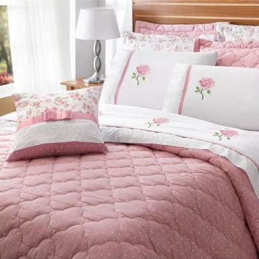 Imagem de Kit Completo Cobre Leito + Jogo de Lençol Bordado Casal Padrão 11 Peças Athena