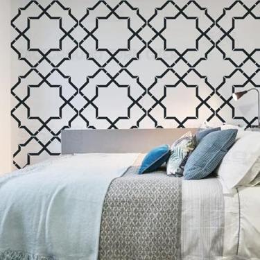 Imagem de Estêncil vintage linear linear de 50 cm, tinta mandala, grande, para paredes, grande, decoração de móveis, nicho, piso de parede, azulejo, decoração, modelos para as sementes, padrões reutilizáveis