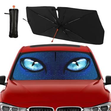 Imagem de Guarda-sol com olhos engraçados para para-brisa de carro dobrável para para-brisa de carro bloqueia raios UV mantém o veículo fresco para a maioria dos veículos 144.8 cm X 76.2 cm