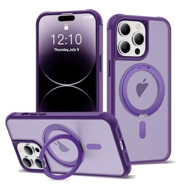 Imagem de XIQI Capa de telefone projetada para iPhone 14 Pro de 6,1 polegadas com suporte magnético giratório 360 e capa traseira translúcida [compatível com Mag-Safe] para homens Wowen, roxo