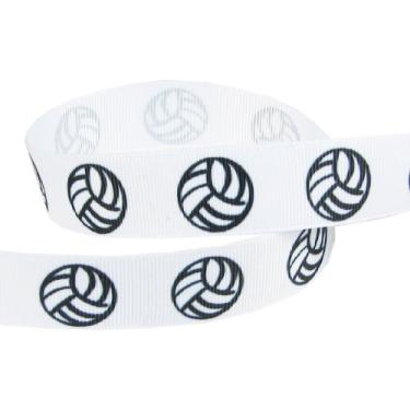 Imagem de Fita de vôlei para artesanato - Q-YO 3/8" - 3,8" Fita de gorgorão de vôlei/softbol/futebol para laços de torcida, uniforme de equipe, costura e muito mais (1,75 m de vôlei de 2,25 cm - branco/preto)