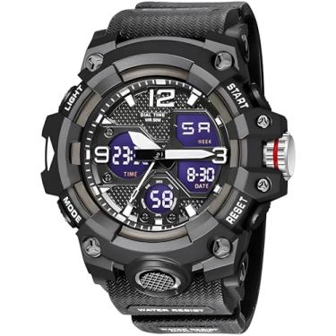 Imagem de Gosasa Relógio masculino grande para esportes ao ar livre, relógio militar S-Shock à prova d'água, luz de fundo, alarme, cronômetro – Relógio de pulso robusto para treinamento, caminhada e aventura