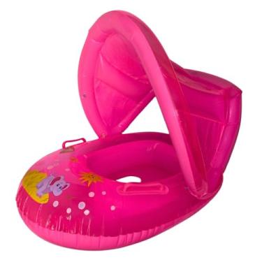 Imagem de Boia Inflável Infantil para Bebê com Cobertura Proteção do Sol Brinquedo de Piscina Rosa Meninas