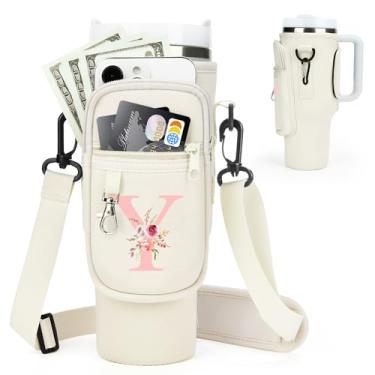 Imagem de Sernaxi Suporte inicial para garrafa de água com alça para copo Stanley de 1,18 ml/copo simples moderno de 1,134 g, bolsa de transporte de garrafa de água com alça, bolso de telefone personalizado A-Z