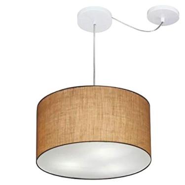 Imagem de Lustre Cilíndrico com Desvio de Centro Cúpula Tecido 40x21, Vivare Iluminação, Pendente4256 LP, Palha, Médio