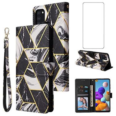 Imagem de Asuwish Capa carteira compatível com Samsung Galaxy A21S e protetor de tela de vidro temperado, capa flip de couro, suporte para cartão, acessórios de celular, capas para celular para Glaxay Galaxies