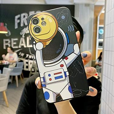 Imagem de Capa de telefone telescópio espacial de astronauta de luxo para iPhone 12 11 Pro Max 12 Mini XS X XR 7 8 Plus SE 2020 Capa de silicone líquido, FQBlack, para iPhone 11