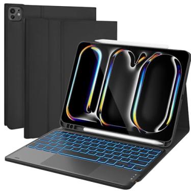 Imagem de QYiiD Capa com teclado para iPad Pro 13 polegadas M4 (2024), retroiluminação de 7 cores, trackpad inteligente, capa fólio sem fio removível sem fio com suporte para lápis para iPad Pro 13 2024, preta