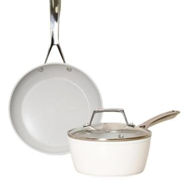 Imagem de Conjunto de panelas antiaderentes de cerâmica saudável para cozinha, conjunto de panelas e frigideiras de alumínio para serviços pesados, fogão de indução/cerâmica, branco, um