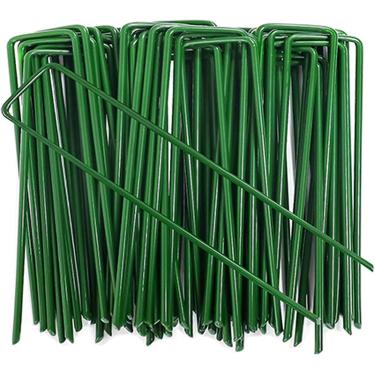 Imagem de Estacas de jardim de 15 cm Grampos de paisagem galvanizados, grampos de grama tipo U para grama artificial, pinos de grama à prova de ferrugem estacas para proteger cercas barreira de ervas daninhas, fios ao ar livre cordas tendas lonas, 50 peças
