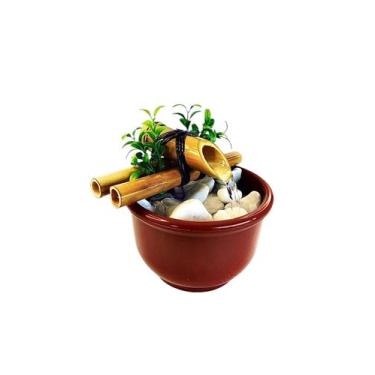 Imagem de Mini Fonte Em Plástico Cascata E Bica De Bambu Com Pedras Decorativo -