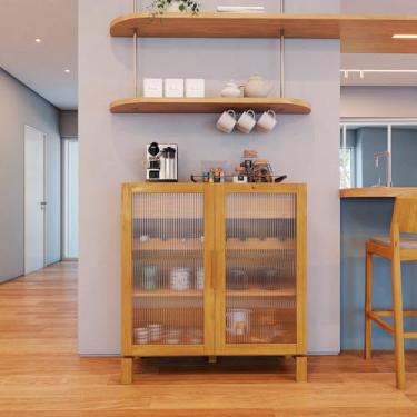 Imagem de Bar Adega 2 Portas 2 Gavetas em Madeira Maciça Piazza Artemobili Amendoa