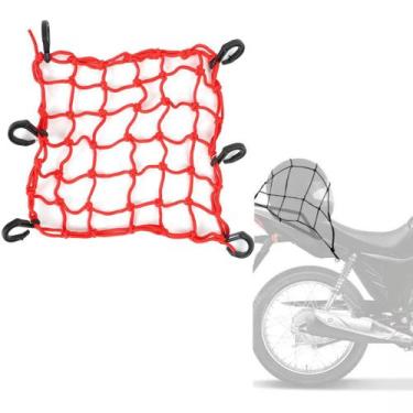 Imagem de Rede Aranha Elástica Vermelho Com Ganchos Moto Bagageiro E Capacete - 