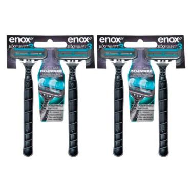 Imagem de Kit 4 Aparelho de Barbear Descartável Barbeador 3 Lâminas Enox Expert