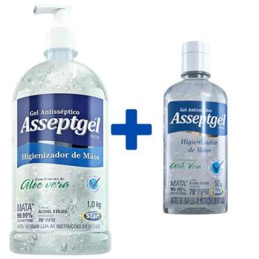 Imagem de Alcool Gel Asseptgel 1kg Antisseptico Aloe Vera Cristal Ação Hidratant