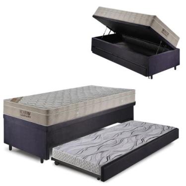 Imagem de Bicama Box Baú 88x188Suede Preto com Colchão Airtech Ortobom