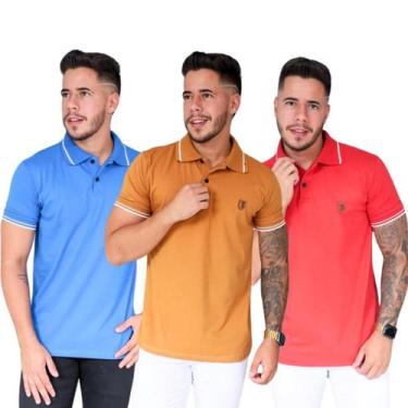 Imagem de Kit 03 Camisas Masculina Polo Fio 30.1 Cardada 100%Algodão - RS, Varia