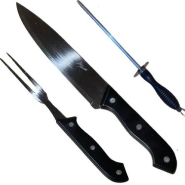 Imagem de Conjunto de Churrasco em Inox Tabua Garfo Faca Chaira Pegador - Art Ho
