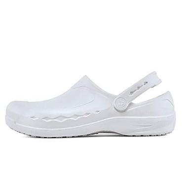 Imagem de Shoes for Crews Tamancos masculinos e femininos sem cadarço para trabalho, antiderrapante, resistente à água, unissex, confortável, sem cadarço, plataforma clássica, Branco (zinco), 7 Women/5 Men