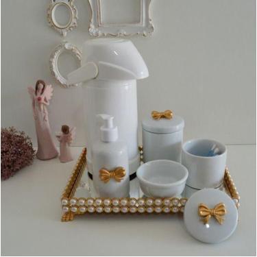 Imagem de Kit Higiene Bebe Porcelana Pote Gel Algodao Cotonete Termica - Ciranda