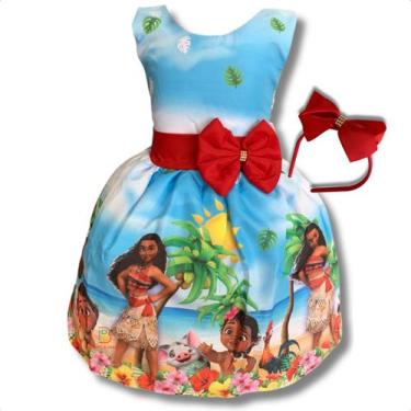 Imagem de Vestido Infantil Menina Moana Adulta E Baby + Tiara - Pequenos Encanto
