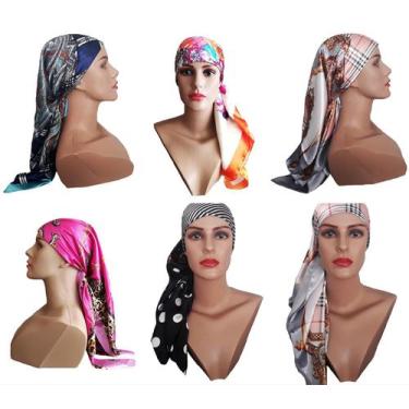 Imagem de Kit 12 Lenço Feminino Acetinado Echarpe Grande Várias Amarrações - OGW