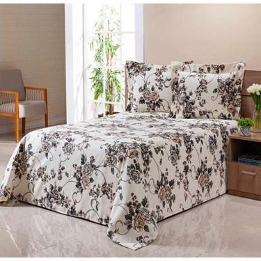 Imagem de Kit Colcha Cobre Leito Piquet Queen 3Pçs Floral E Liso Várias Cores - 