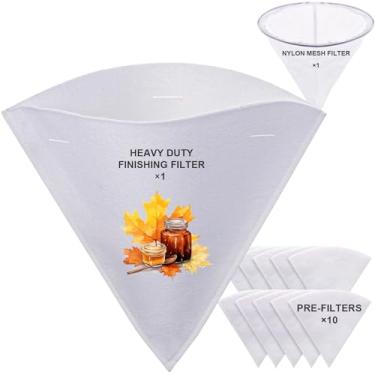 Imagem de EIHFHIE Conjunto de 12 filtros de xarope de bordo, filtros reutilizáveis de grau alimentício premium de 1 litro – Inclui (1) filtro de ebulição resistente (10) pré-filtros para coleção de seiva e (1)