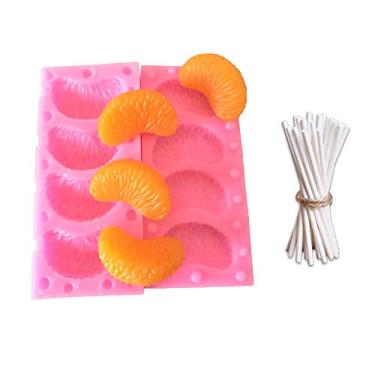 Imagem de Molde de silicone de fatia de tangerina 3D com 20 palitos de pirulito, segmentos de laranja mandarim molde de pasta de goma de fondant de frutas para decoração de bolos, cupcake, chocolate, doces,