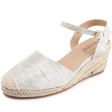 Imagem de Alexis Leroy Sandálias femininas de bico fechado com fivela e alpargatas, Branco fluorescente, 9-9.5