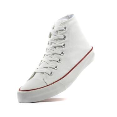 Imagem de rosyclo Tênis feminino de lona de cano alto moderno com cadarço clássico casual, Branco, 45 BR