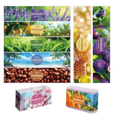 Imagem de PH PandaHall 9 estilos realistas de embalagem de sabonete, 90 peças de etiquetas de sabão lavanda flores de cerejeira para sabão caseiro, barras de loção de banho, embrulho de presente, 21 x 4,8 cm