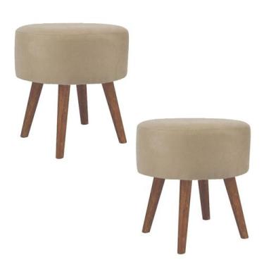 Imagem de Kit 2 Puff Banqueta Magnus Redondo Bege 4 Pés Castanho - Decore.Com