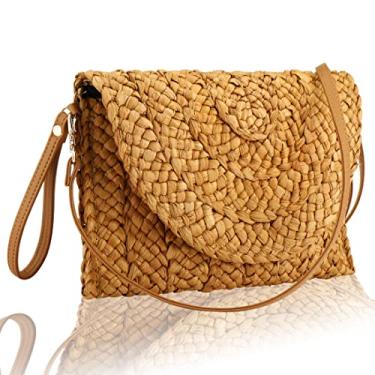 Imagem de Buric Bolsas clutch de palha para mulheres, bolsas transversais de palha, bolsas transversais, retrô, bolsas de praia, Marrom, One Size