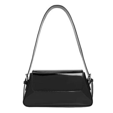 Imagem de Bolsa de ombro pequena feminina fofa Hobo bolsa clutch para noite Y2k bolsa prata brilhante para festa, formatura, casamento, Preto, 5.51"H x 10.24"W x 2.17"D