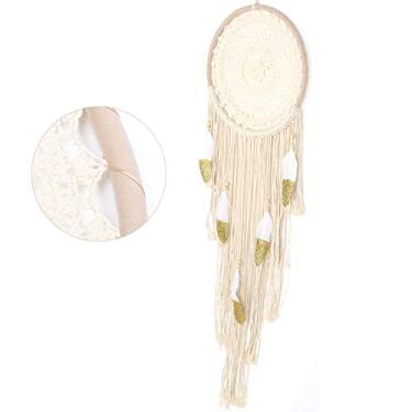 Imagem de Apanhador de sonhos, penas, corda de algodão, círculos concêntricos, tapeçaria tecida à mão, estilo escandinavo, artesanato para pendurar na parede, pingente de tapeçaria de macramê tecido à mão,
