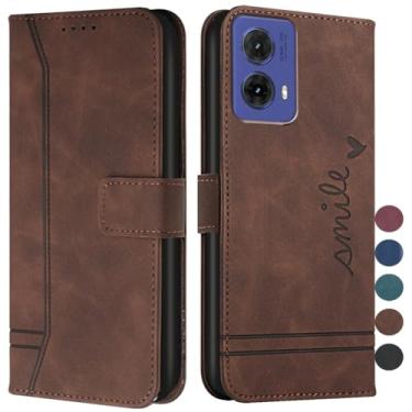 Imagem de COTDINFOR Capa carteira para Moto G85 5G com suporte para cartão, capa flip de couro, com suporte magnético de proteção total para Motorola Moto G85 5G Smile Brown