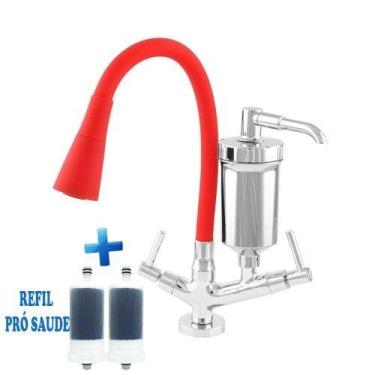 Imagem de Torneira Cozinha Flexível Filtro Bancada Luxo Colorida Jato Duplo Cone