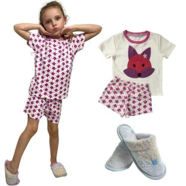 Imagem de Combo Pijama Infantil Menina - 2 Pijamas Verão + 1 Pantufa - Minhoquéc