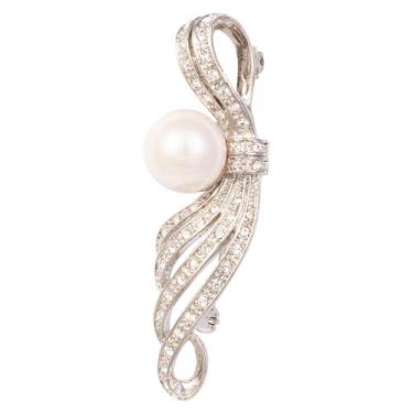 Imagem de Broche Strass e Pérola BRG0031 - Akasaki, Cristal, Prateado
